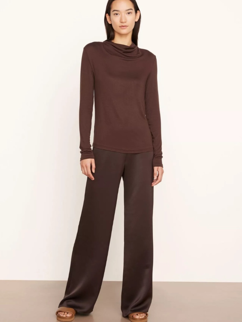 VINCE  High Waist Satin Wide-Leg Pants in Brown: Sz M